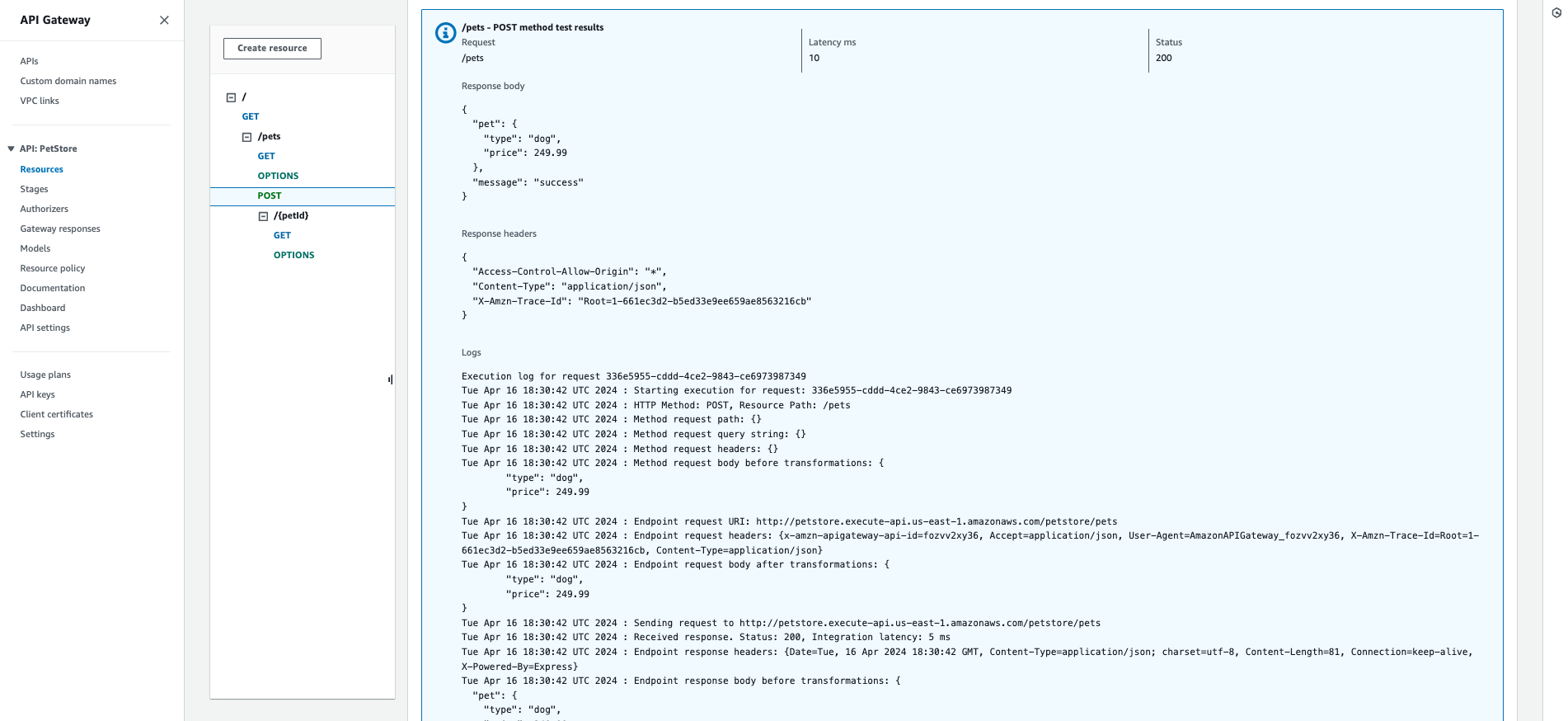 AWS API test results