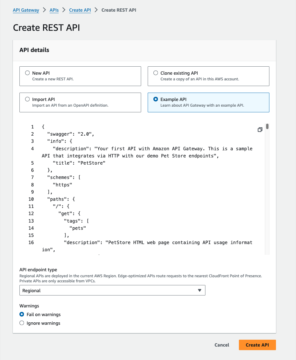 AWS create REST API form