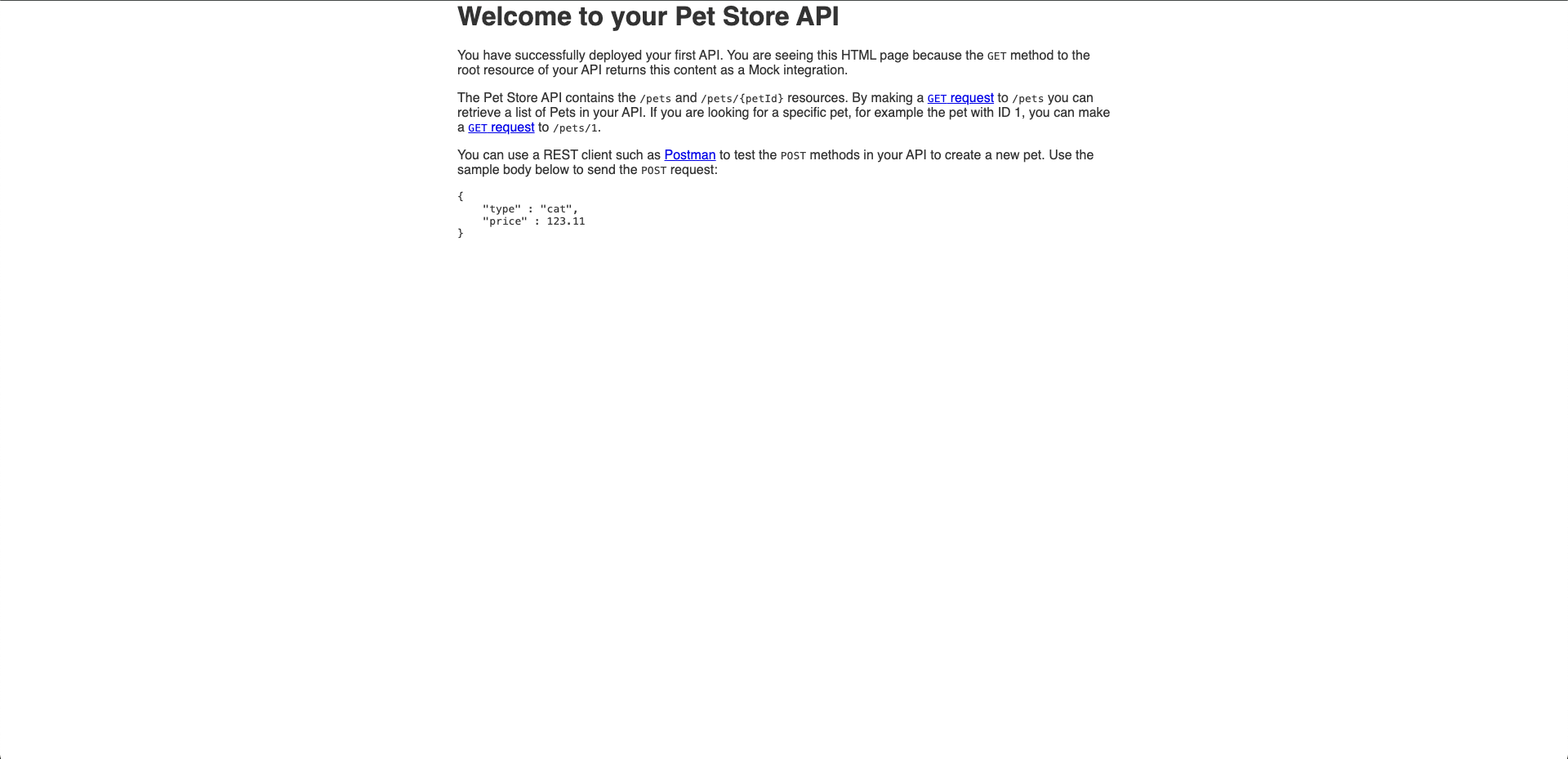 AWS GET petstore results